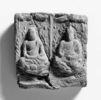 Tile with decoration of two Buddhas