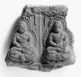 Tile with decoration of two Buddhas