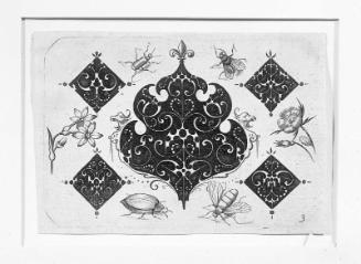 Ornament Print with Stylized Flower in Blackwork, Surmounted by a Fleur-de-Lis