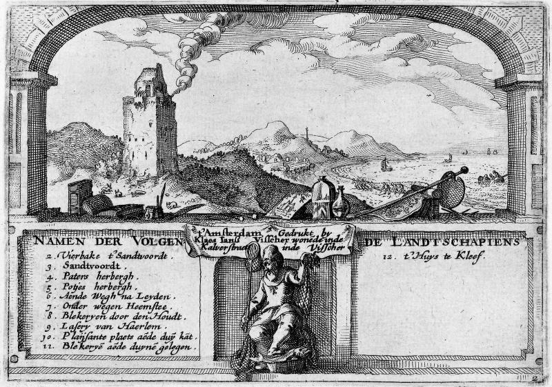 Views in the Surroundings of Haarlem, Plate 2: Table of Contents with Lighthouse at Zandvoort