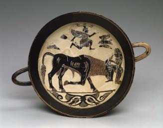 Drinking cup (kylix) with Herakles and the Cretan Bull