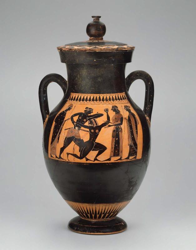 Two-handled jar (amphora) with Theseus slaying the Minotaur