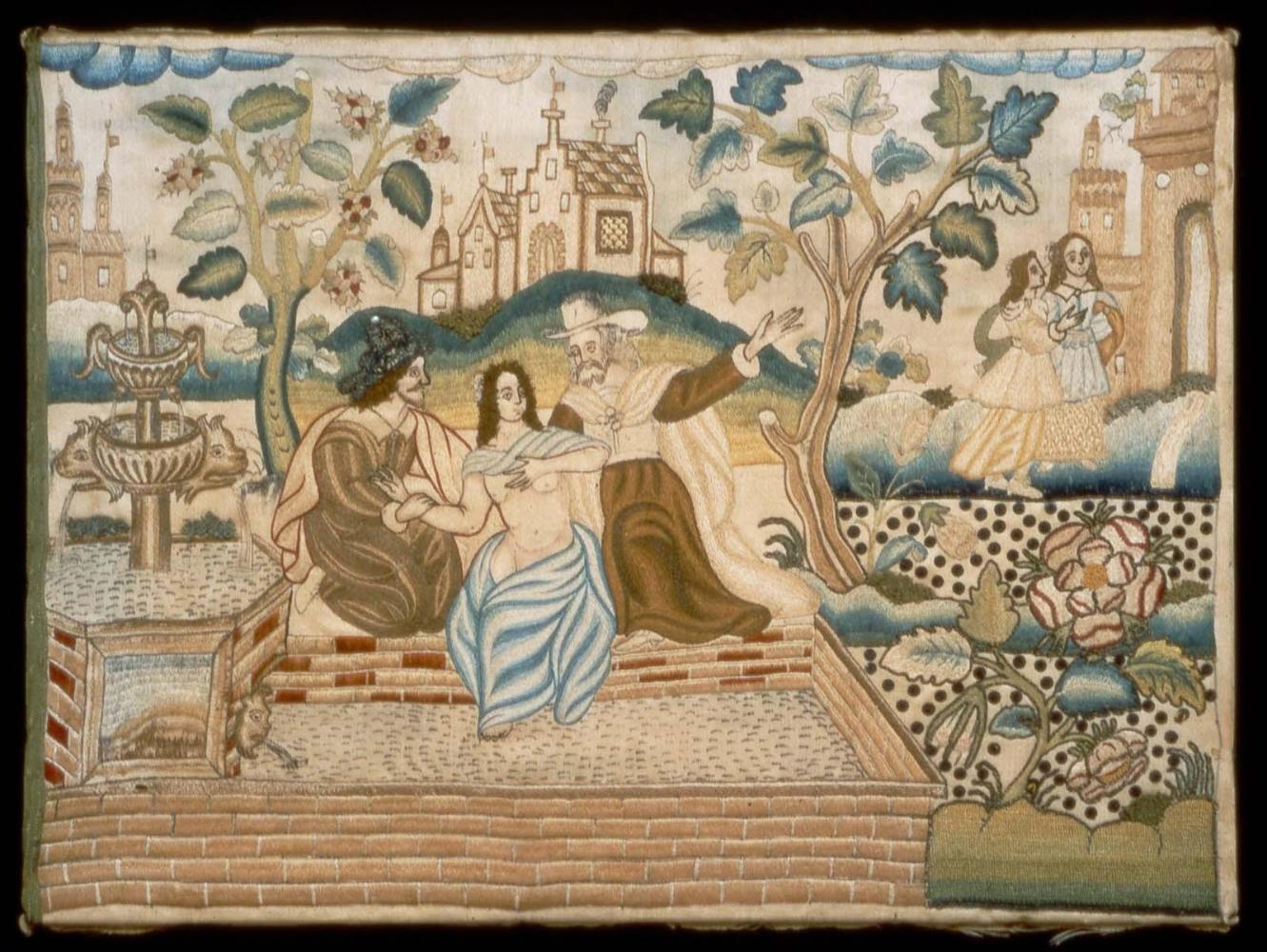 Pictorial embroidery: Susanna and the Elders