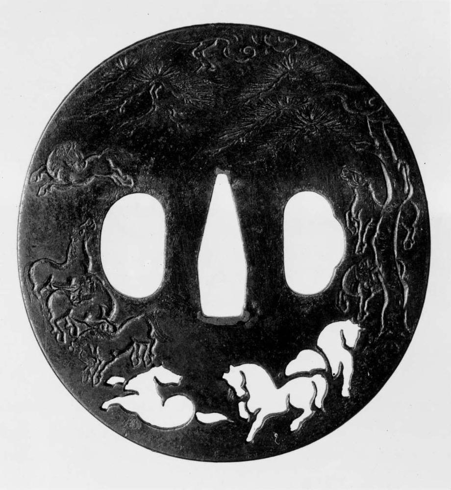 Tsuba with design of horses and trees