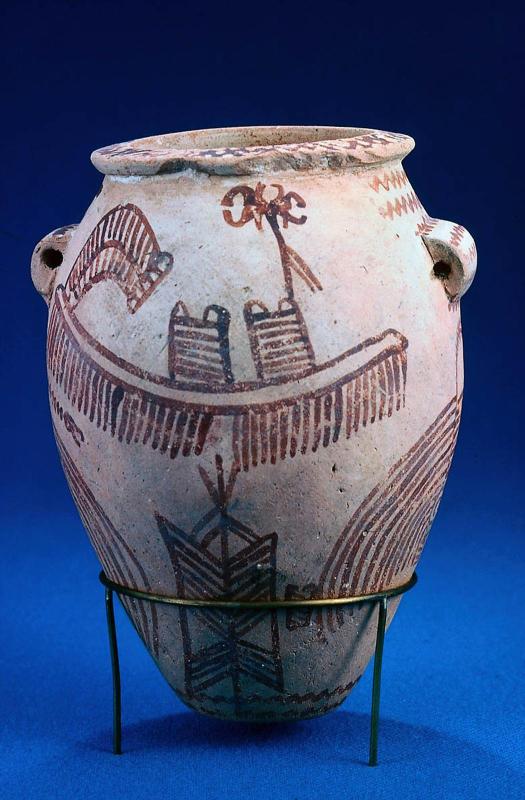 Ovoid jar with boat motif