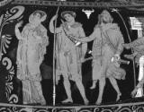 Pelopeia, daughter of Thyestes; Aigisthos, son of Pelopeia; and Thyestes
