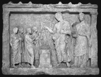 Votive relief with worshippers before two divinities, probably Helios and Selene