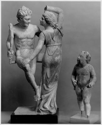 Statue group of a satyr, a maenad, and Eros