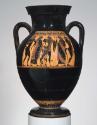 Dionysos, Hermes and Zeus with satyrs