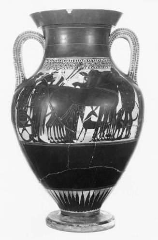 Two-handled jar (amphora) depicting a wedding procession with Apollo, Artemis, and Hermes