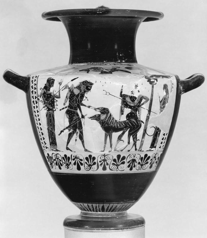 Water jar (hydria) with Herakles and Kerberos