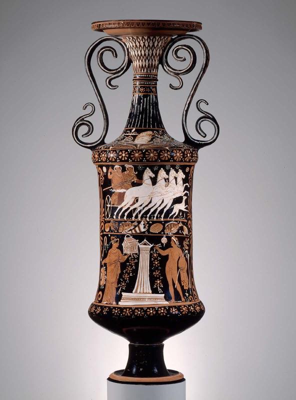 Vase for bath water (loutrophoros) depicting Pelops and Hippodameia in a chariot