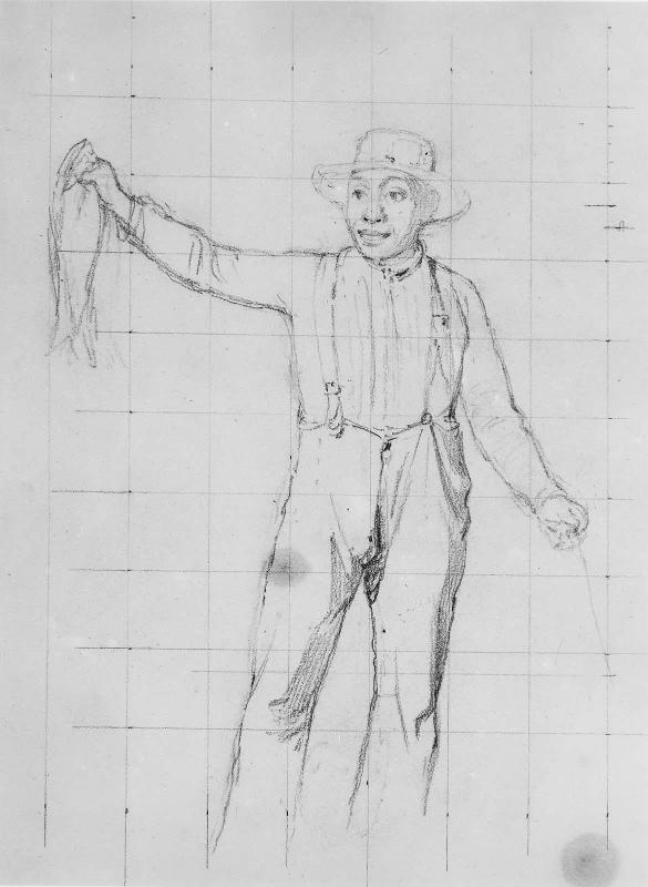 Study for "What a Catch": Man Standing Holding a Fish