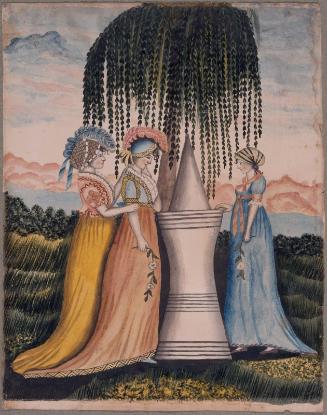 Three Women Standing by a Funerary Monument
