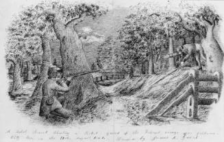 A Rebel scout shooting a picket guard of the Federal Army near Jefferson City MO. on the 19th, August, 1861