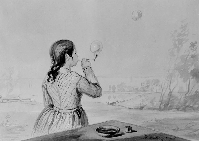 Raising the Wind: Girl blowing Soap Bubbles