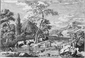 Landscape with a Thatched Cottage and Women Washing Clothes