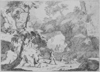 Landscape with a Natural Arch and Peasants Stoning a Snake
