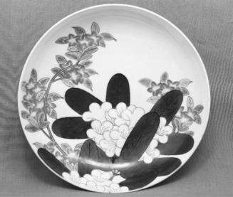 Dish with decoration of rhododendrons and azaleas