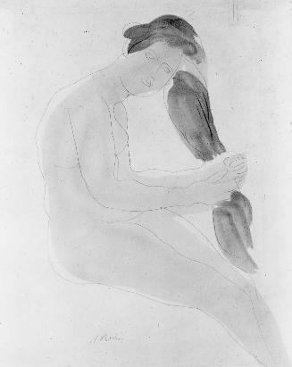 Seated nude arranging her hair