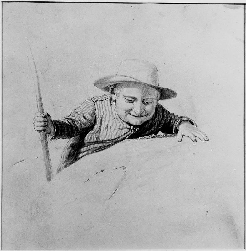 Study for "Waking Up": Boy Looking Down from Rock