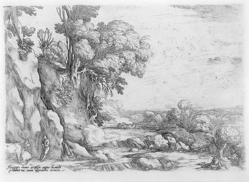 Landscape with Large Tree and Goats Crossing a River