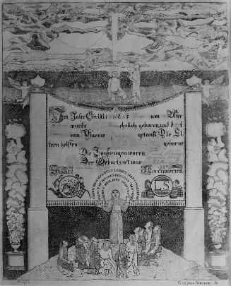 Birth and Baptism Certificate with the Baptism of Christ and Christ Preaching