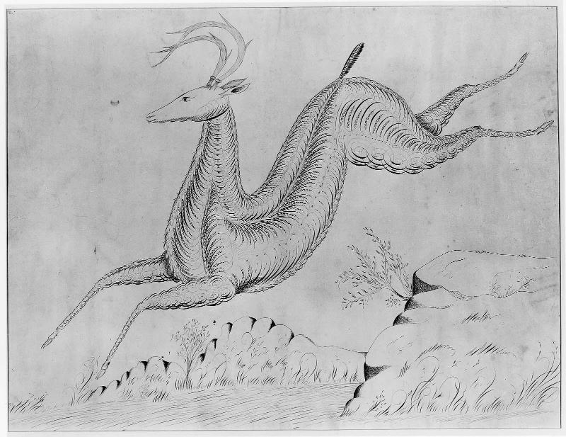 Stag leaping to the left