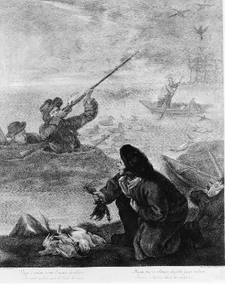 Hunting Scene: Men Shooting Ducks