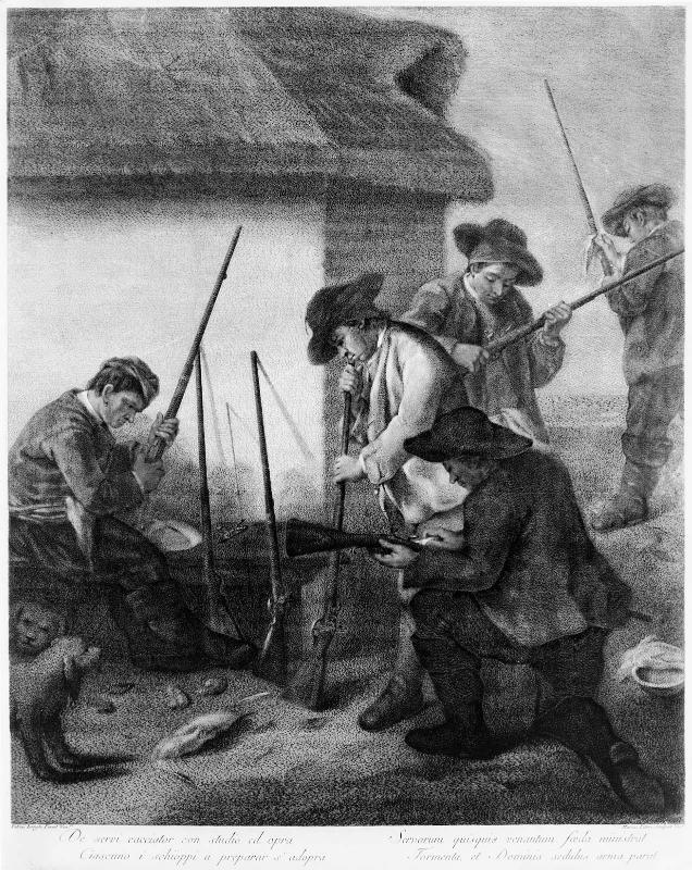 Hunting Scene: Hunters Cleaning their Guns