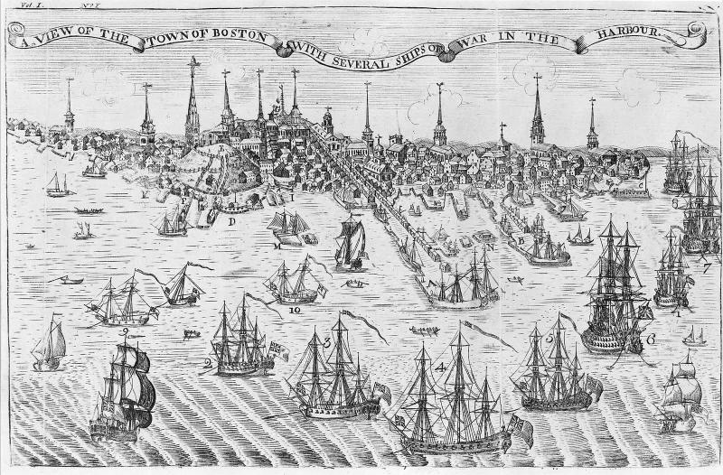 A View of the Town of Boston with Several Ships of War in the Harbour