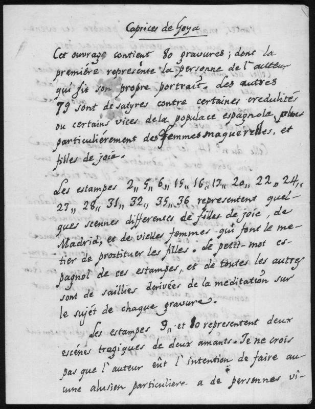 Manuscript explanation of Los Caprichos