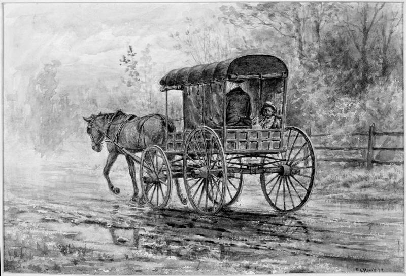 Horse and Wagon on a Wet Road