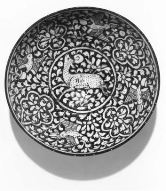 Bowl with quadruped, flying birds, and lotus flowers