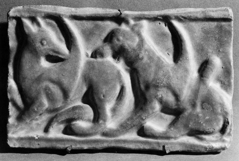 Rectangular tile with two griffons
