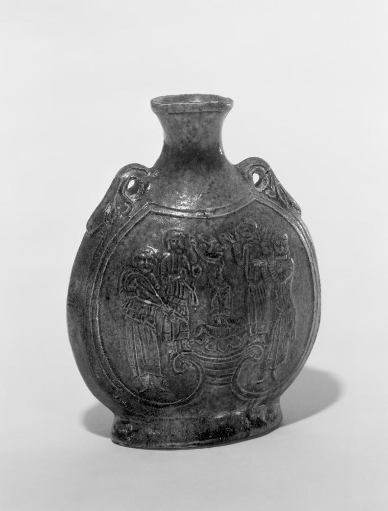 Flattened flask with musicians and dancers