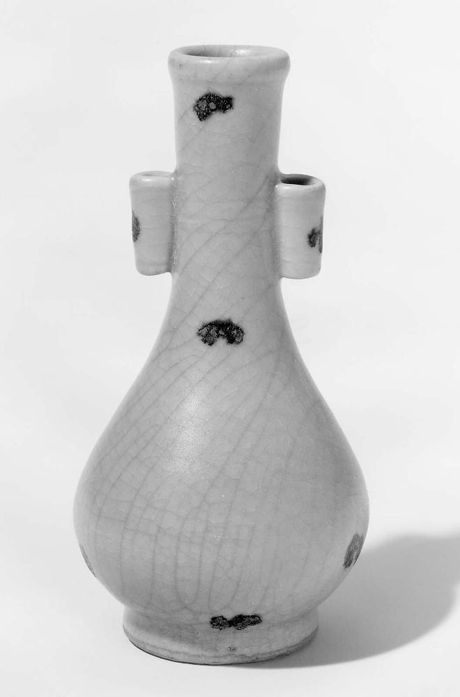 Vase with tubular handles and iron splashes over celadon glaze