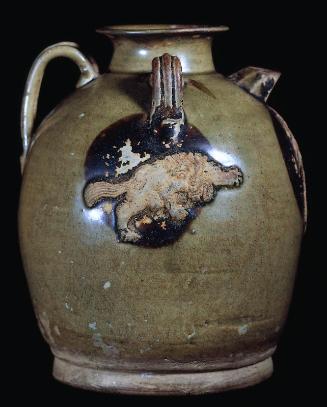 Ewer with applique decoration of lion and palm tree