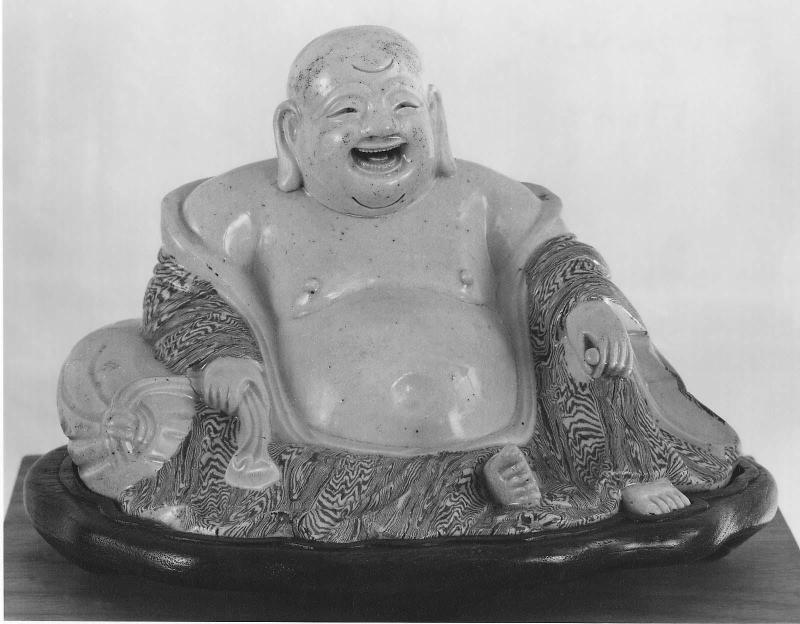 Budai figurine in marbleized stoneware