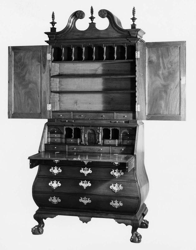 Desk and bookcase, bombé base