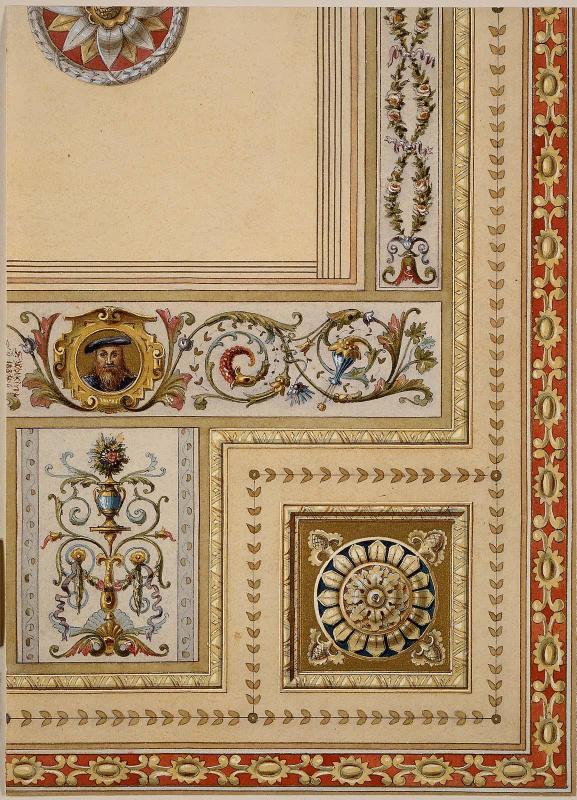 Ceiling Decoration with Head of a Man (Corner Section)