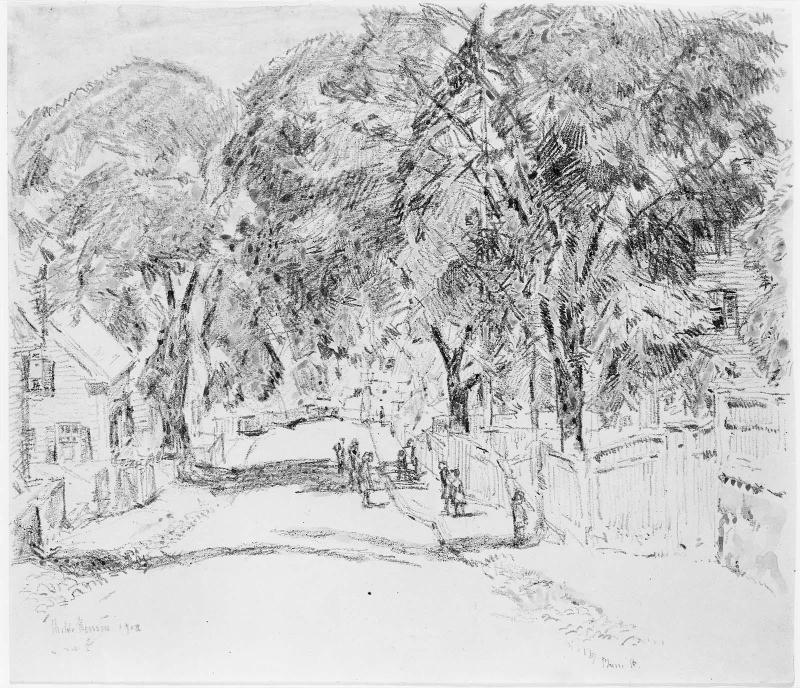 A Village Street with Elm Trees