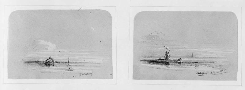 "Buoy and Man in Boat" (#22-23), James H. Cafferty (U.S., 1819-1869
Pencil and white highlight…