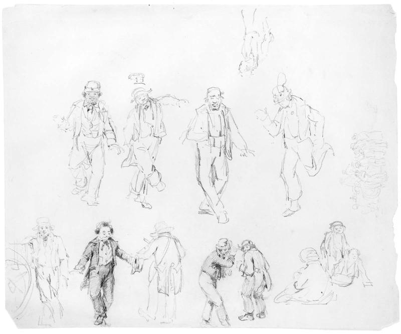 Study for "Militia Training": Sketch Sheet with Dancing Men