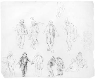 Study for "Militia Training": Sketch Sheet with Dancing Men