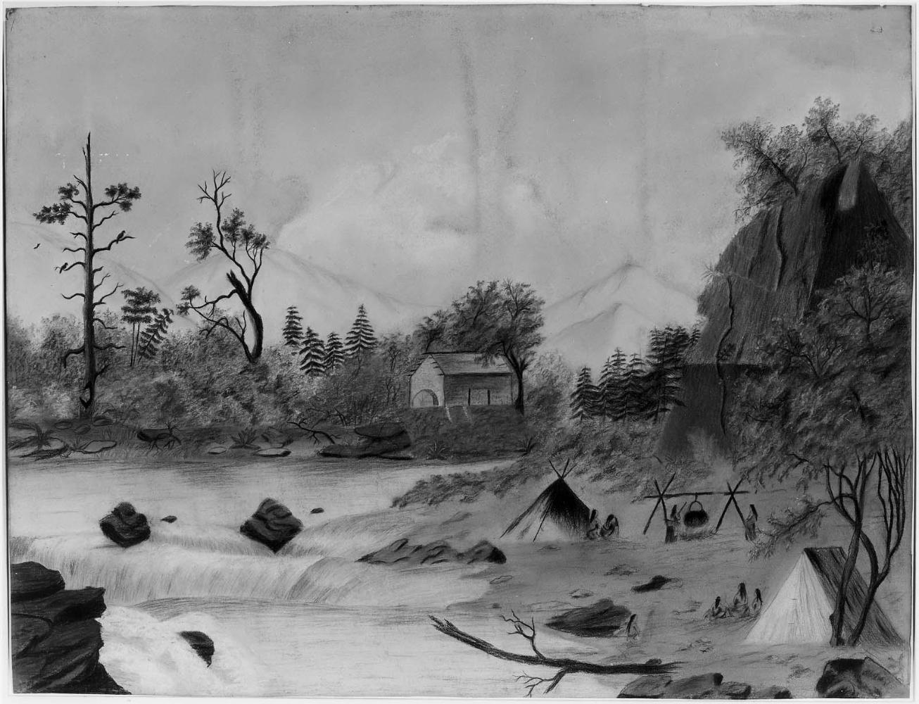 Indian Camp Beside a Falls