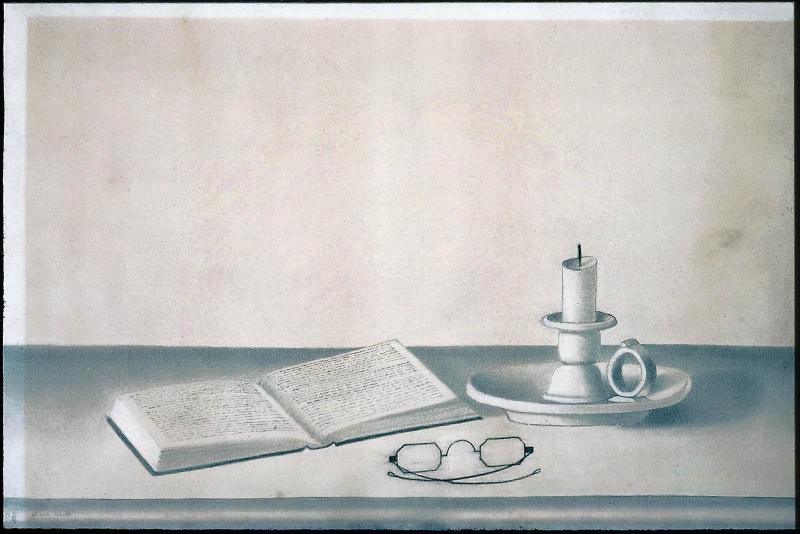 Still Life with Candle, Spectacles and Open Book