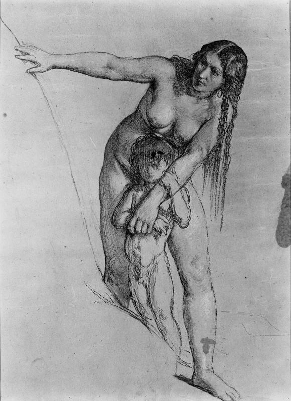 Indian Woman Protecting Child (Study for the painting "La Piste de guerre," 1865, Musées de Chaumont)