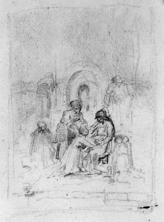 Group Surrounding Seated Figure at Shrine