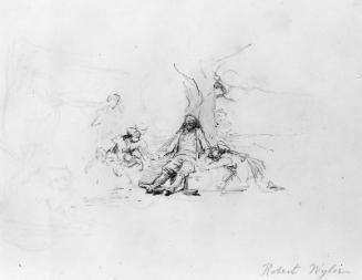 Group of Three Figures Around Tree